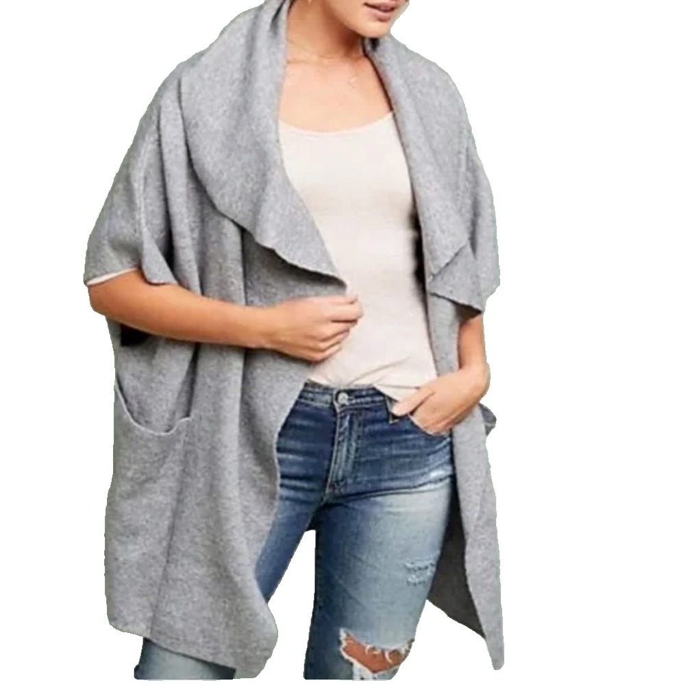 Anthropologie Moth Sophie Cardigan Sweater Jacket One Size Gray Oversized Pocket
